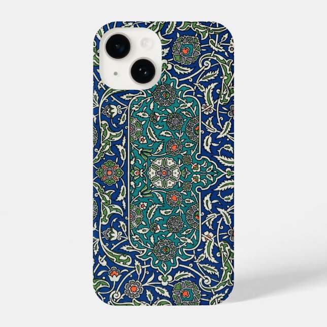 Blue Green Orange Aquamarines Verziertes arabische iPhone 14 Hülle (Rückseite)