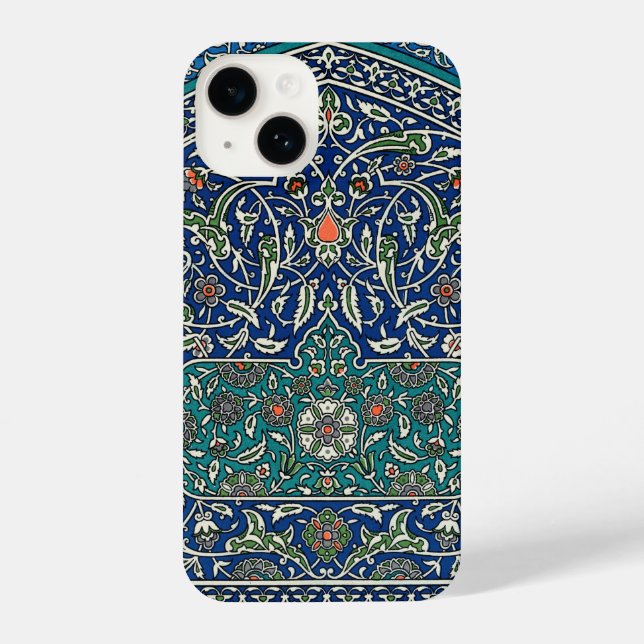 Blue Green Orange Aquamarines Verziertes arabische iPhone 14 Hülle (Rückseite)