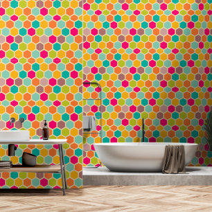 Blue Green Orange Honigwabenschale mit Hexagon und Tapete