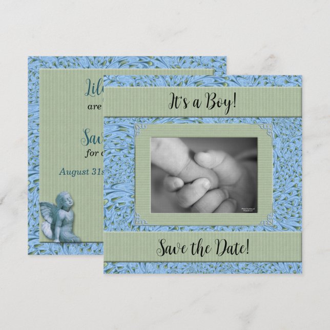 Blue Green Paisley Boy Baby Dusche Einladung (Vorne/Hinten)