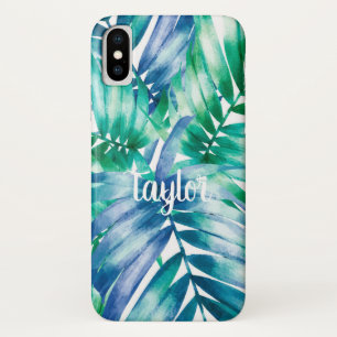 Blue & Green Palm Print iPhone X Fall Case-Mate iPhone Hülle