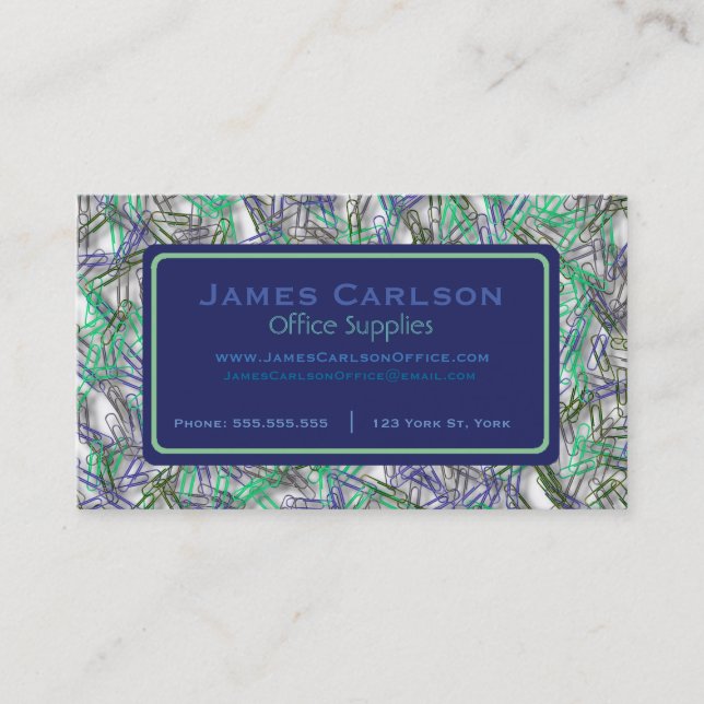 Blue Green Paperclips Custom Visitenkarte (Vorderseite)