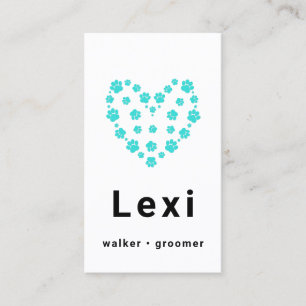 Blue Green Pawprint Heart Pet Walker Sitter Visitenkarte