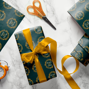 Blue Green Peace, Joy, Liebe Gold Weihnachtskranz Geschenkpapier