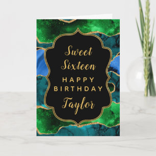 Blue Green Peacock Agate Sweet 16 Happy Birthday Karte
