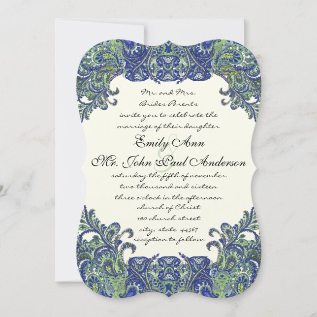 Blue & Green Peacock Hochzeitseinladungen für Elfe Einladung (Vorderseite)