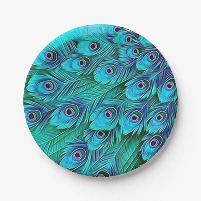 Blue Green Peacock Paper Party Teller (Vorderseite)