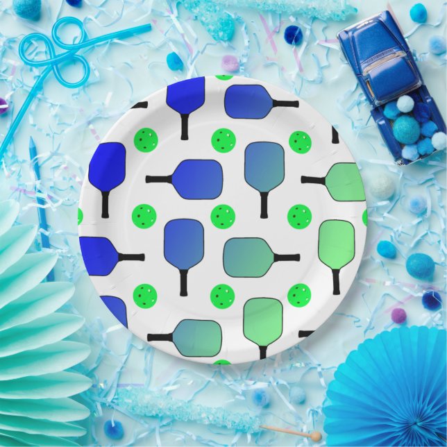 Blue & Green Pickleball Paddle Green Pickleballs Pappteller (Party)