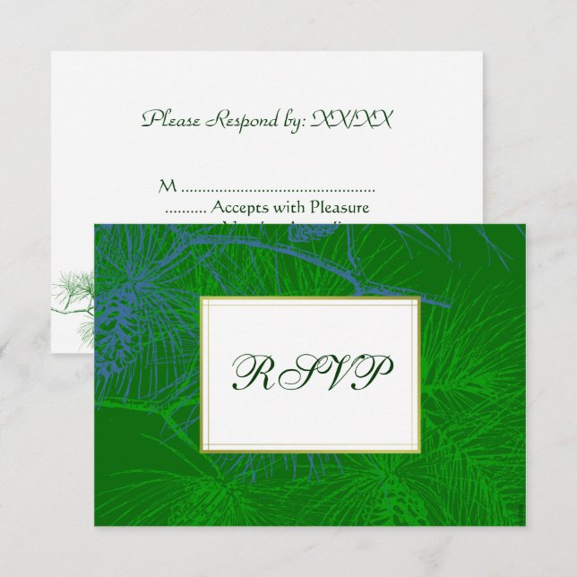 Blue Green Pine Custom RSVP Cards (Vorne/Hinten)