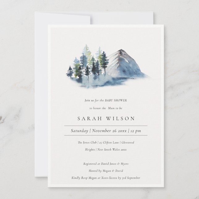 Blue Green Pine Woods Mountain Baby Dusche laden e Dankeskarte (Vorderseite)