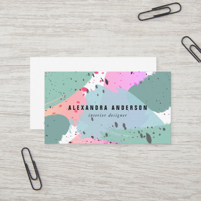 Blue Green Pink Brush Schlaganke Business Card Visitenkarte (Vorderseite/Rückseite Beispiel)