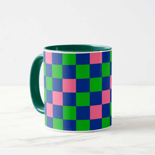 Blue Green Pink Checkered Pattern Design  Tasse (Vorderseite Links)