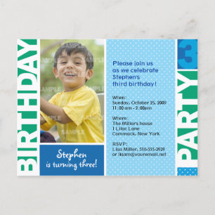 Blue Green Polka Dot 3e Invitation anniversaire