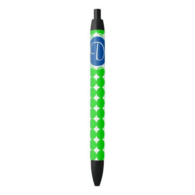 Blue & Green Polka Dot Monogram Kugelschreiber (Vorderseite Vertikal)