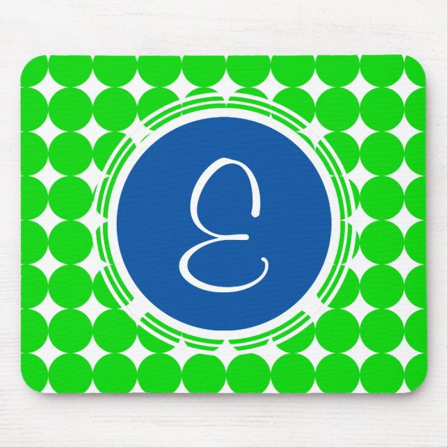 Blue & Green Polka Dot Monogram Mousepad (Vorne)