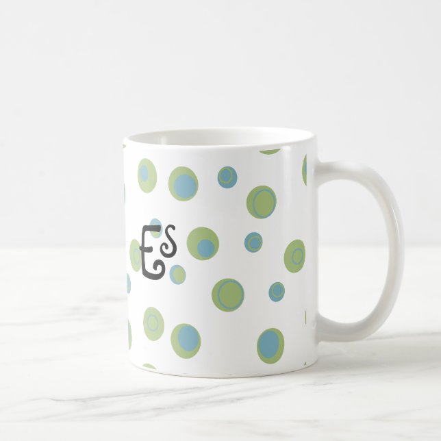 Blue Green Polka Dots Mit Monogramm Kaffeetasse (Rechts)