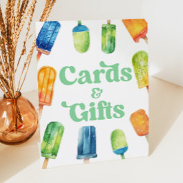 Blue Green Popsiary Party Cards & Gifts Table Sign Sockelschild