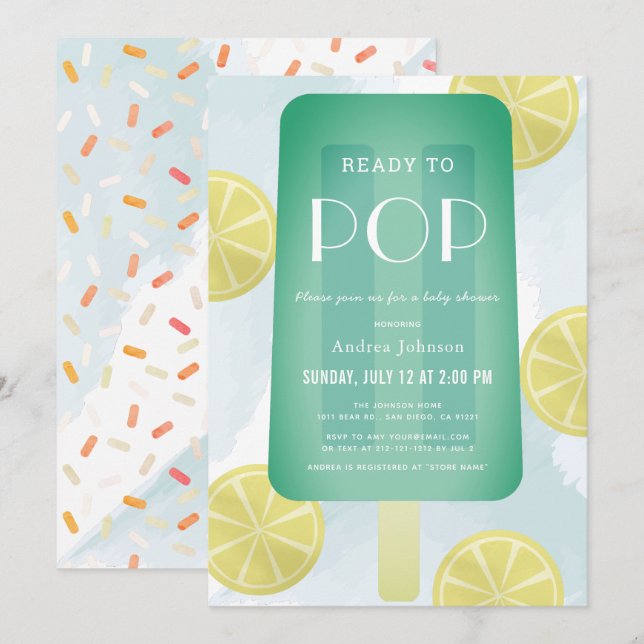 Blue Green Popsiary Watercolor Boy Baby Shower Einladung (Vorne/Hinten)