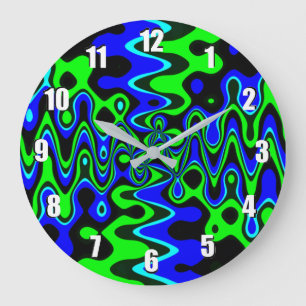 Blue & Green Psychedelic Wall Clock Große Wanduhr