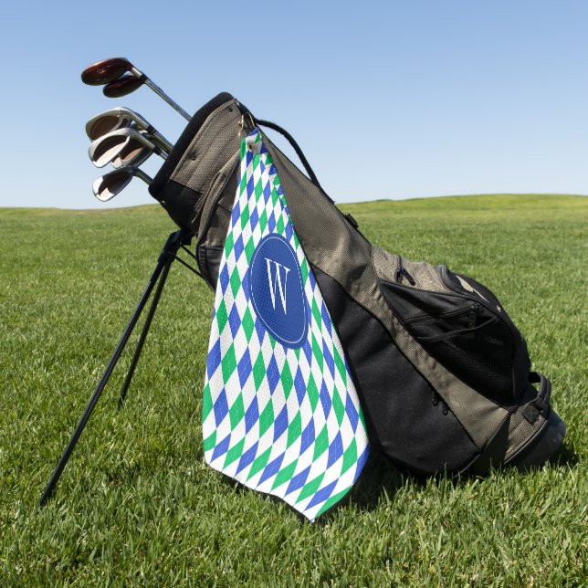 Blue & Green Raute Golf Monogram Golfhandtuch (Gras)