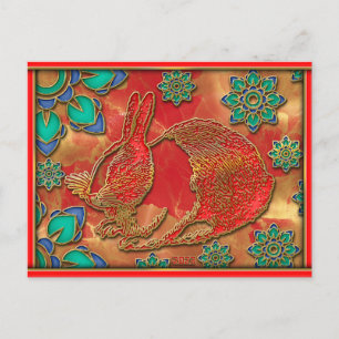 Blue Green Red Gold Rabbit 2023 Chinesisches Neuja Feiertagspostkarte