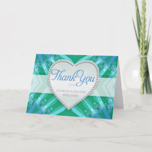 Blue Green Satin Heart Mariage Merci Cartes