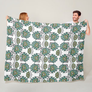 Blue Green Schwarz-weiß Tribal Dots iKat Damask Fleecedecke