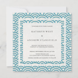 Blue Green Sea Waves Eleganter Beach Wedding Einladung