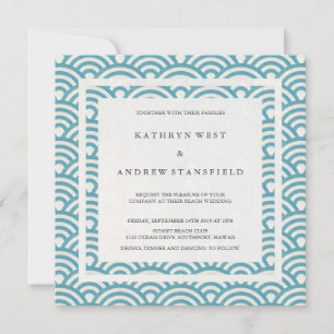Blue Green Sea Waves Eleganter Beach Wedding Einladung