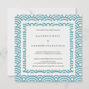 Blue Green Sea Waves Eleganter Beach Wedding Einladung