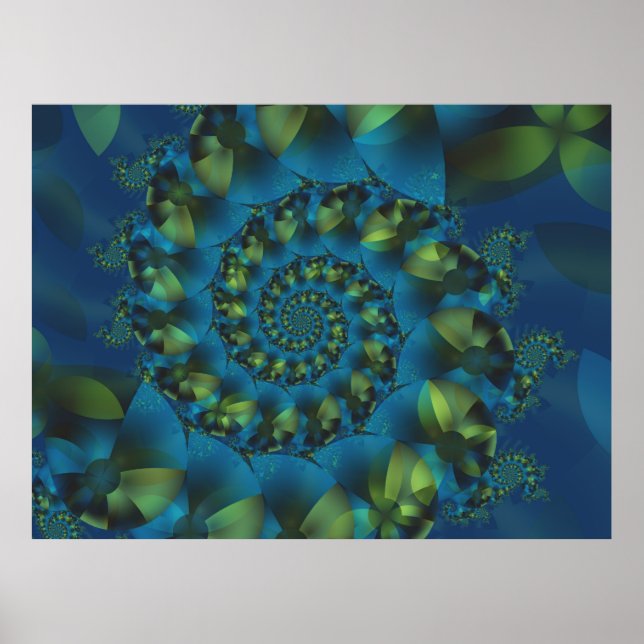 Blue & Green Spiral Fraktal Poster (Vorne)