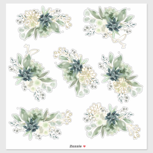 Blue Green Succulator Fauna Blume Bunch Aufkleber (Blatt)