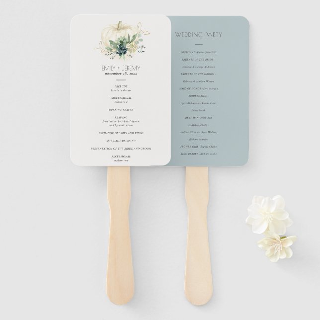 Blue Green Succulent Pumpkin Wedding Program Fächer (Vorne und Hinten)