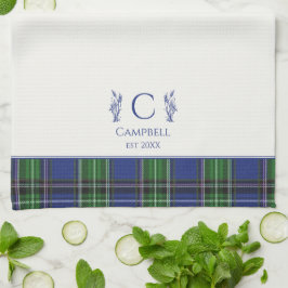 Blue Green Tartan Karierter Personalisierter Name  Geschirrtuch