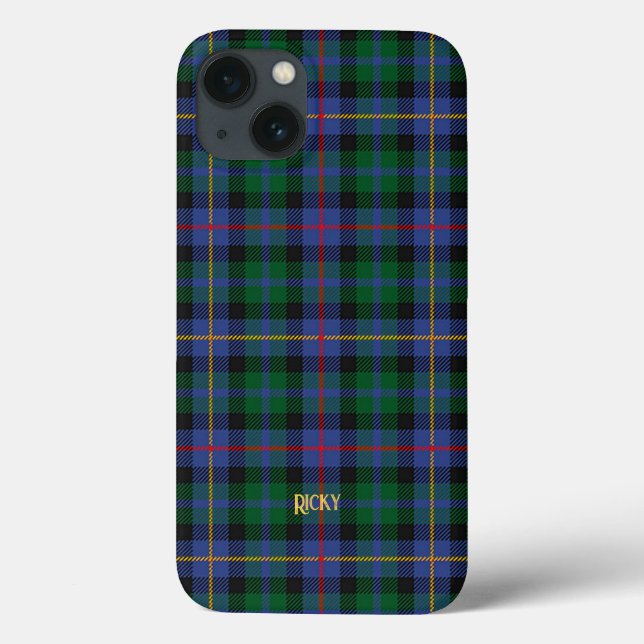 Blue Green Tartan PhoneCase mit Namen oder Initial Case-Mate iPhone Hülle (Rückseite)