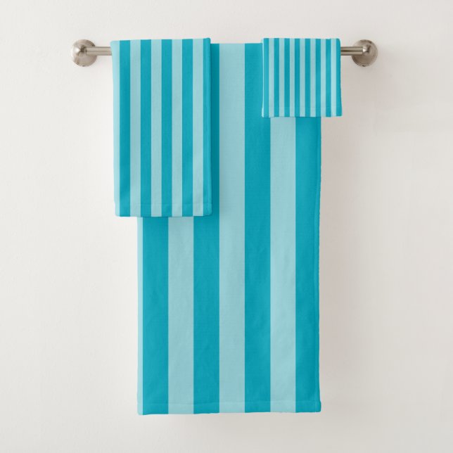 Blue Green, Teal Bath Towel Set Stripes (Insitu)
