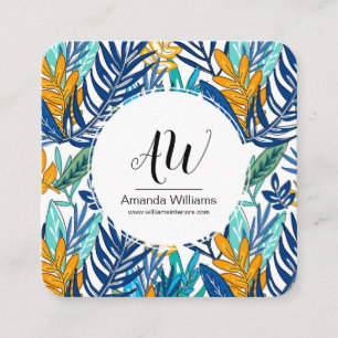 Blue & Green Tropical Blätter Business Card Quadratische Visitenkarte
