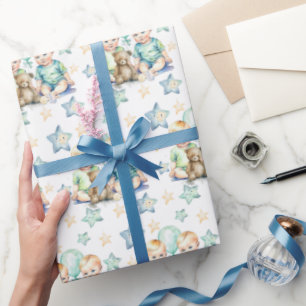 Blue Green Twin Baby Boys Babydusche oder New Baby Geschenkpapier