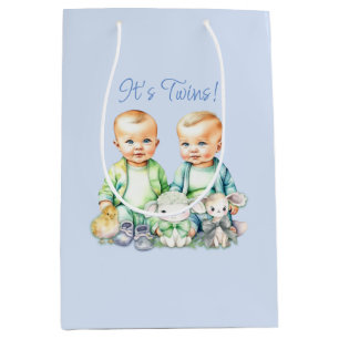 Blue, Green Twins Watercolor Babydusche Mittlere Geschenktüte