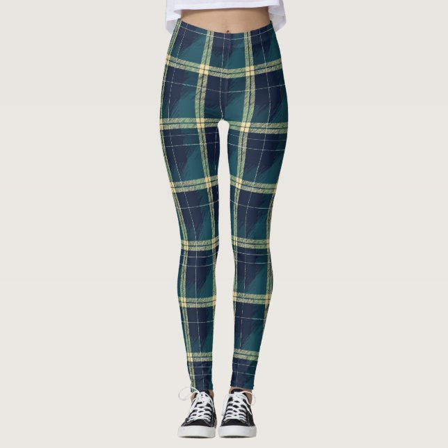 Blue Green und Gold Kariert Leggings (Vorderseite)