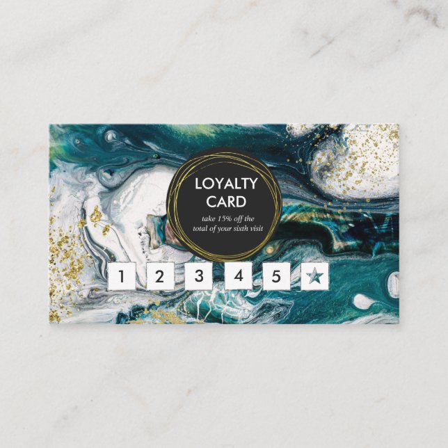 Blue Green und Gold Spritzer Loyalty Card Treuekarte (Vorderseite)