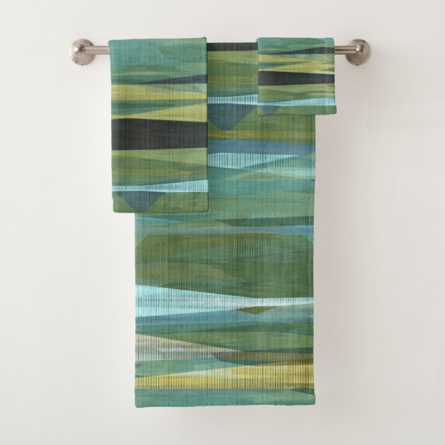 Blue Green und Grau Moderne Kunst Badhandtuch Set (Insitu)