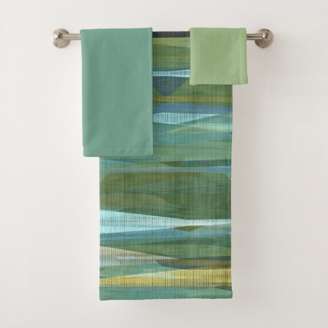 Blue Green und Grau Moderne Kunst Badhandtuch Set (Insitu)