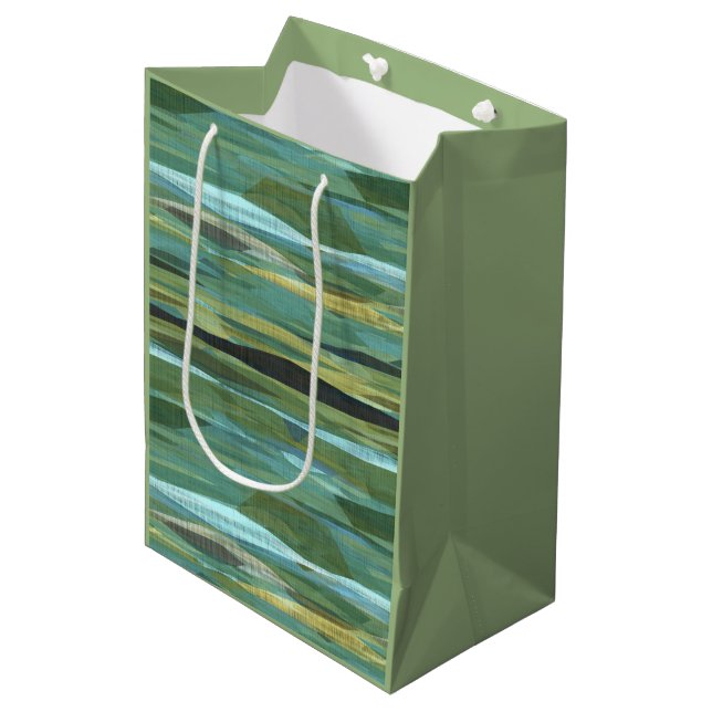 Blue Green und Grau Moderne Kunst Mittlere Geschenktüte (Vorderseite Schrägansicht)