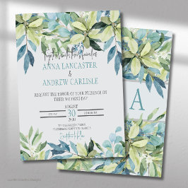 Blue Green Watercolor Blätter Hochzeitsfeiern Einladung
