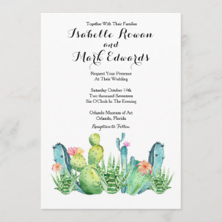 Blue Green Watercolor Cactus Wedding Invitation Einladung