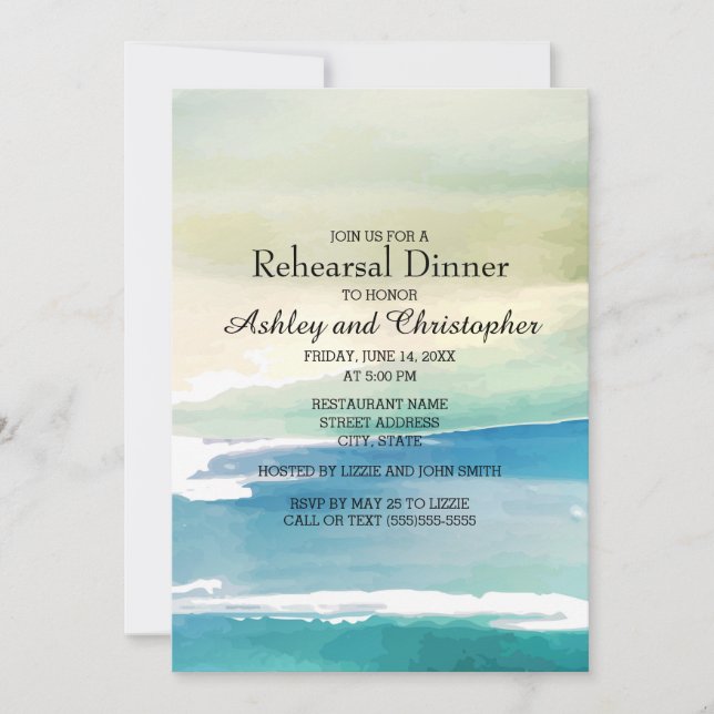 Blue Green Watercolor Ocean Wedding Probe Einladung (Vorderseite)