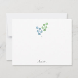 Blue Green Watercolor Round Leaf Stems Mitteilungskarte