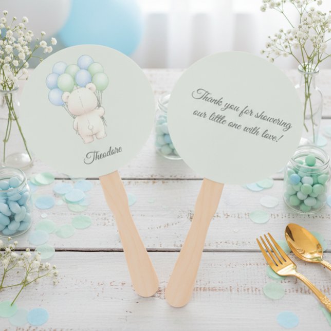 Blue & Green Watercolor Teddy Bear Baby Shower Fächer (Von Creator hochgeladen)