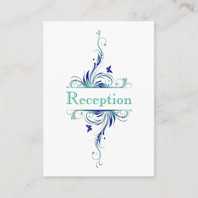 Blue Green White Aqua Floral Enclosure Card Begleitkarte (Vorderseite)
